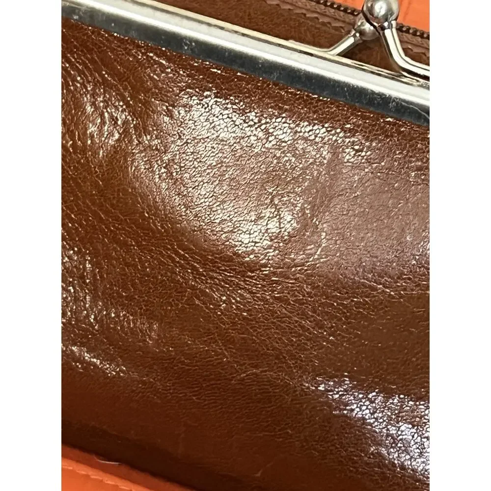 Hobo‎ Brown Leather Large Wallet Pockets Magnetic Closure Patina No Strap